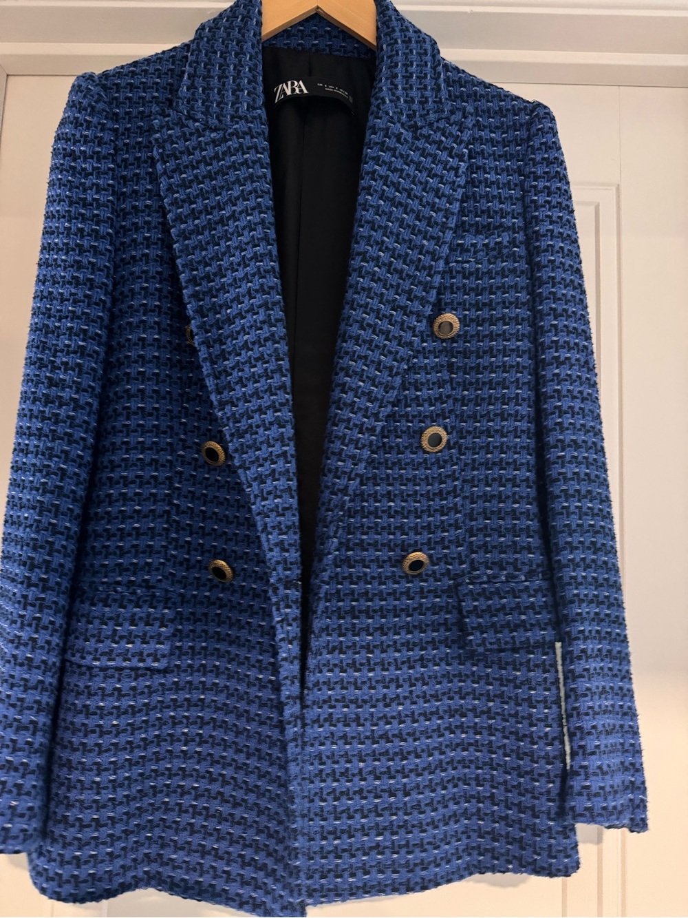 Zara Royal Blue Textured Double-Breasted Blazer